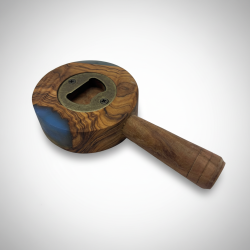 Handmade Olive Wood & Blue Epoxy Resin Bottle Opener | Unique Rustic Drink Bar