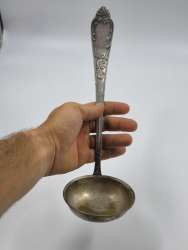 Antique European Silver Plated Ladle Marked 100 – Ornate Vintage Serving Spoon