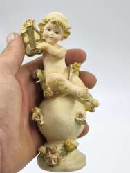Vintage Cherub Angel Figurine Playing Lyre – Classic European Porcelain or Resin