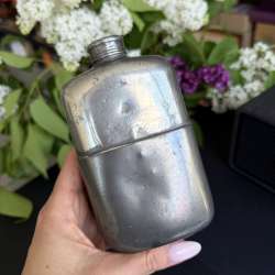 Antique James Dixon Style Pewter Pocket Flask Engraved 1890-1914 Sheffield Style