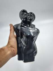 Vintage Abstract Couple Figurine – Black Gloss Modern Art Sculpture Made in Taiw