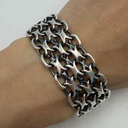 Vintage 925 Sterling Silver Bismarck Bracelet Wide Oxidized Chain Bracelet 21cm