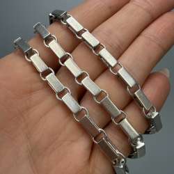 Heavy Vintage 925 Sterling Silver Bar Link Men's Chain Necklace Unisex Jewelry