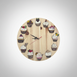 Custom Wooden Cupcake Wall Clock | Pine Wood Kitchen Bakery Decor Unique Home
