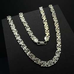 Vintage 925 Sterling Silver Flat Byzantine Men's Chain Necklace Jewelry 50cm