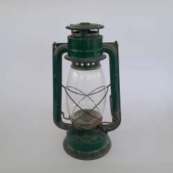 Vintage Green Oil Lantern Glass Rustic Kerosene Lamp Unique 1980s Rare Decor