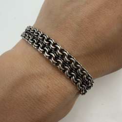 Heavy Vintage 925 Sterling Silver Oxidized Bismarck Men's Bracelet Jewelry 23 cm