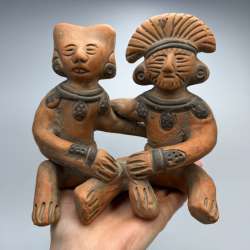 Vintage Mexican Terracotta Embracing Couple Figurine Pre-Columbian Folk Art