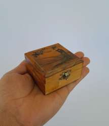 Vintage Jerusalem Olive Wood Jewelry Box Wedding Keepsake Rustic Handmade Decor