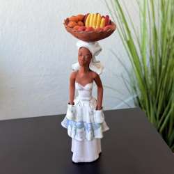 Vintage Jamaican Terracotta Lady Figurine Hand Painted Folk Art Ceramic Decor