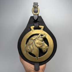 Vintage Horse Brass Medallion Leather Martingale Horse Head Rustic Wall Decor