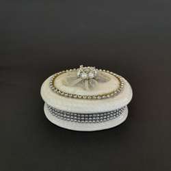 Elegant Ceramic Jewelry Trinket Box Pearls Rhinestone Small Unique Vanity Decor