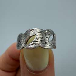 Vintage USSR 925 Sterling Silver Openwork Leaf Floral Ring Statement Band Size 6
