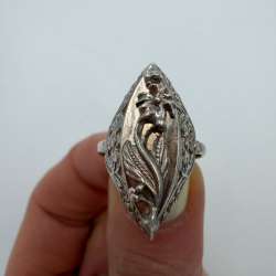 Vintage USSR 875 Silver Filigree Floral Ring Openwork Statement Ring Size 7 US