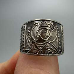 Vintage 925 Sterling Silver Orthodox St. Catherine Engraved Statement Ring 8.5