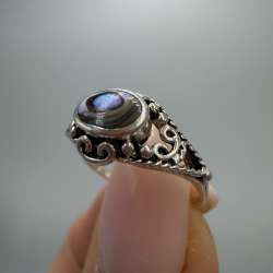 Vintage 925 Sterling Silver Abalone Shell Ring Filigree Boho Women Size 5.5