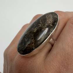 Vintage Sterling Silver 925 Natural Fossil Coral Ring Large Statement Ring S 8