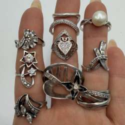50g Vintage Sterling Silver 925 Lot of 16 Rings Mixed Sizes Wear Not Scrap
