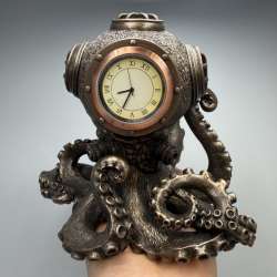 Octopus Desk Clock Bronze Steampunk Nautical Quartz Statue Home Decor Gift Box