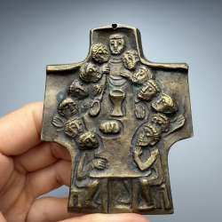 Vintage Egino Weinert Last Supper Bronze Wall Cross Germany Religious Home Decor