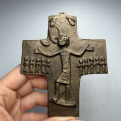 Vintage Egino Weinert Style Bronze Resurrection Wall Cross Germany Catholic 1973