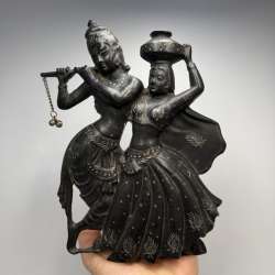 Vintage Radha Krishna Cast Metal Wall Plaque Hindu Indian Home Decor Gift