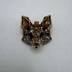 Vintage Fox Brooch Rhinestone Crystal Animal Pin Gold Tone Statement Jewelry
