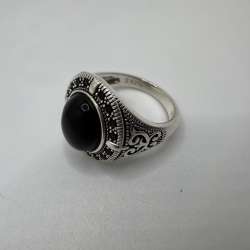 S925 Sterling Silver Ring Black Stone Vintage Gothic Statement Ring Unisex