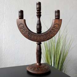 Vintage Ukrainian Hutsul Wooden Trinity Candle Holder Folk Art Hand Made Decor