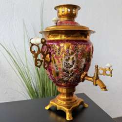 1984 Tula Electric Samovar Vintage Brass Teapot 3L Hand Painted USSR Home Decor