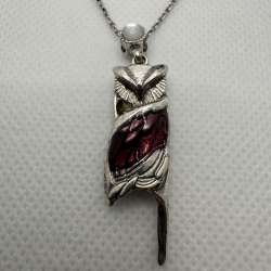 Vintage Owl Pendant Necklace Purple Glass Stone Silver Tone Bird Jewelry