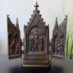 Veronese Crucifixion Triptych Icon Bronze Finish Religious Statue Decor Gift