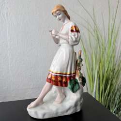 Vintage Huge Soviet Polonne Porcelain Figurine Ukrainian Girl USSR Statue Decor
