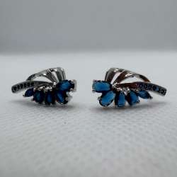 Blue Crystal Floral Earrings Silver Tone Flower Vintage Style Gift For Her