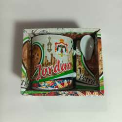 Jordan Petra Souvenir Coffee Mug & Spoon Set NIB Traditional Arabic Mosaic