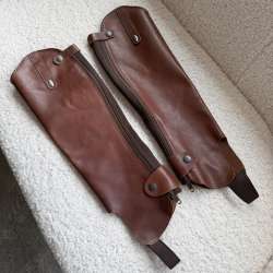 Vintage Leather Gauntlets Gloves Chaps Leg Protection Horse Riding Italy Size M