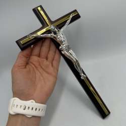 Jesus Crucifix Wall Cross, Brass Wood Crucifixion Catholic Religious Decor Gift