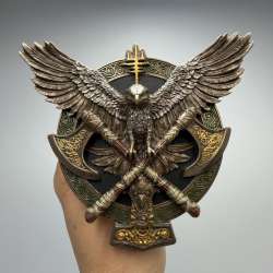 Wings of Valhalla Wall Plaque Falcon Shield Norse Bronze Home Decor Viking Gift