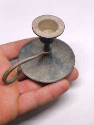 Antique Pair Solid Brass Chamberstick Candle Holders Blue Green Patina Vintage