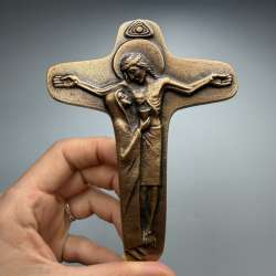 Vintage Bronze Schoenstatt Unity Cross Jesus & Mary Catholic Wall Crucifix Gift