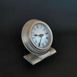 Vintage Mechanical Desk Clock Silver Tone Roman Numerals Classic Mantel Clock