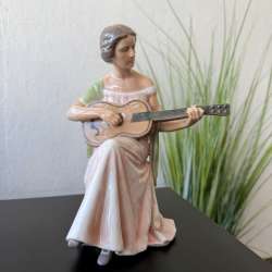 Bing & Grondahl Girl with Guitar Figurine, Vintage Danish Porcelain Statue Decor