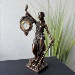 Themis Lady Justice Desk Clock Bronze Finish Legal Polystone Statue Gift Box