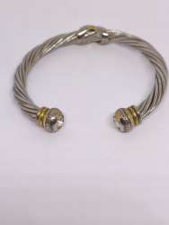 Elegant Twisted Cable Cuff Bracelet Silver & Gold Tone with Crystal Accents – 35