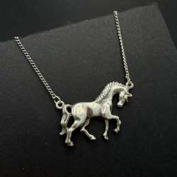 Vintage Soviet 916 Silver Chain Necklace Horse Pendant Women's Jewelry USSR