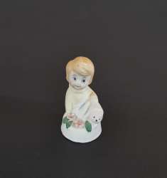 Vintage Ceramic Little Boy Figurine Holding Teddy Bear Floral Decor Collectibles