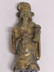 Vintage Chinese Brass Longevity Figure Pendant – Antique Asian Miniature Statue