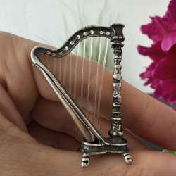 Vintage Italian 800 Silver Miniature Harp Music Figurine Collectible Decor Gift