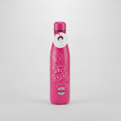 Hot Pink Insulated Water Bottle 750ml with Frida Kahlo Rose Design Stainless Steel Flask