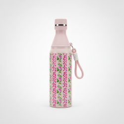 Pink Floral Insulated Hot Cold Water Bottle Flask Reusable Travel Drink Bottle with Strap